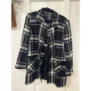 Vintage Tribal Black & White Plaid Pea Coat